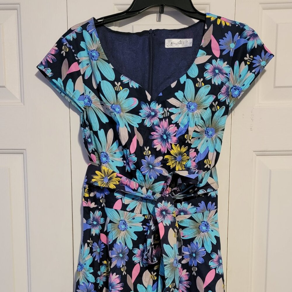 Kingfancy Vintage 1950s Swing Dress, Daisys, Large